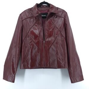 Wilsons 70s Vintage Groovy Y2K Brown Leather Diamond Panels Short Boxy Jacket 38